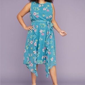 NWT Lane Bryant Blue Floral Chiffon Midi Dress Sz 22